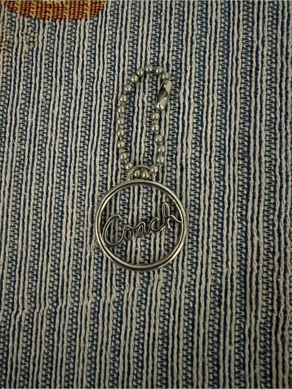Coach Silver Script Logo Round Key Fob